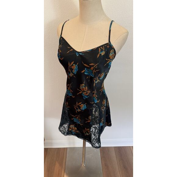 Vintage Victorias Secret Gold Label Slip Mini Dress M Dark Blue Y2K Floral Satin - Picture 14 of 16